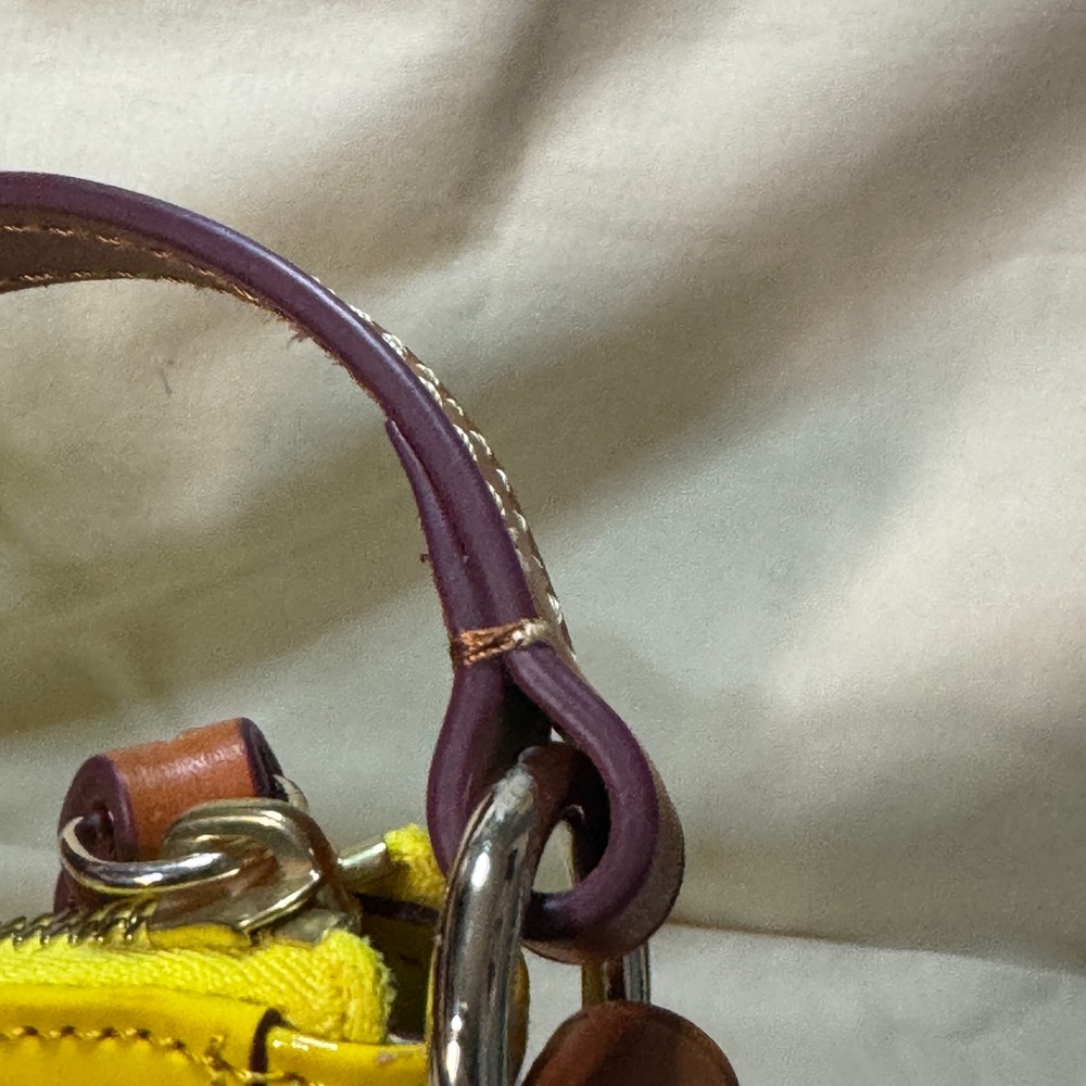 Dooney & Bourke Yellow Patent Leather Shoulder Bag Brown purple strap Kiley - Picture 14 of 16